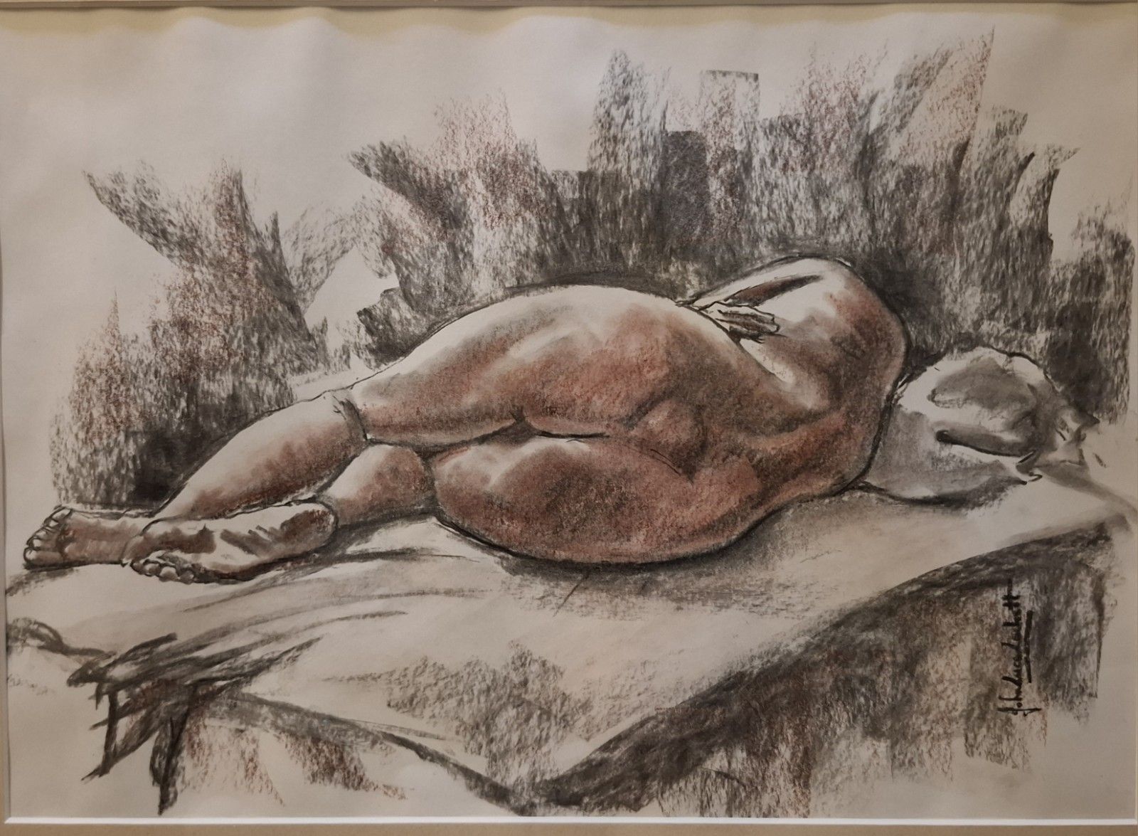 Contemporary John Luce Lockett Charcoal & Chalk Picture Pillow Talk Nude photo furniture