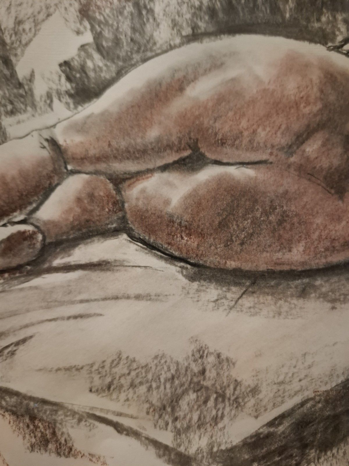 Contemporary John Luce Lockett Charcoal & Chalk Picture Pillow Talk Nude photo Art