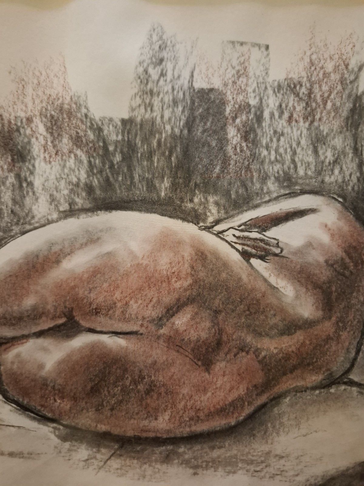 Contemporary John Luce Lockett Charcoal & Chalk Picture Pillow Talk Nude photo vintage