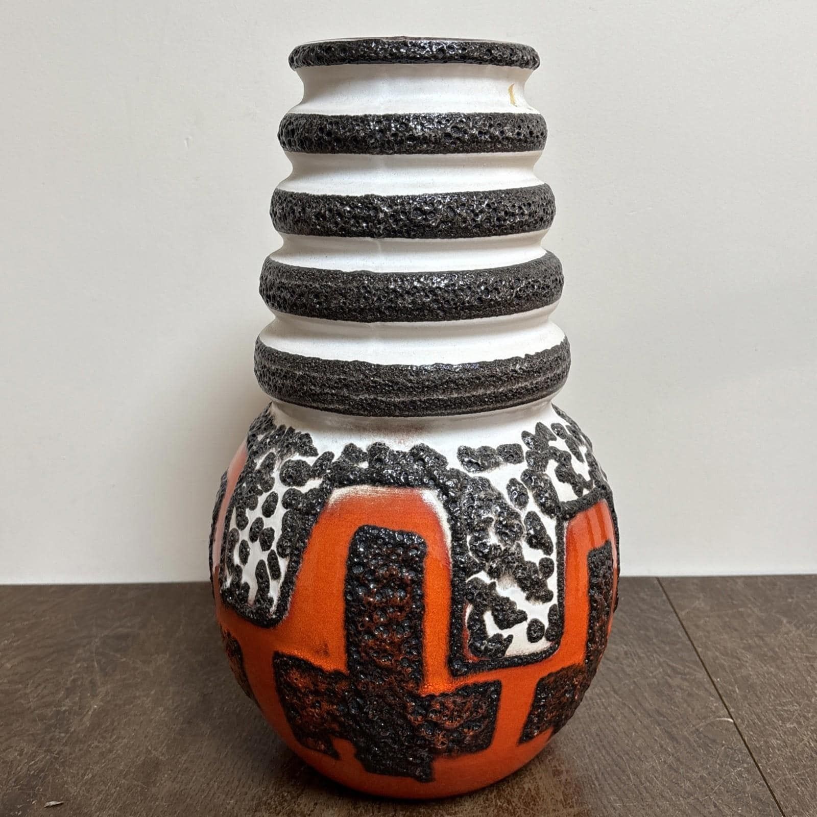West German Fat Lava Vase – 40cm Tall   Mcm Retro Orange And Black Vase photo Home Decor