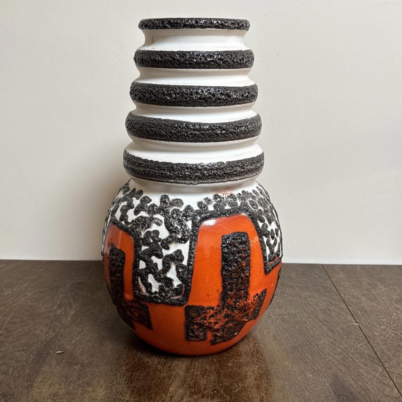 West German Fat Lava Vase – 40cm Tall   Mcm Retro Orange And Black Vase photo buy