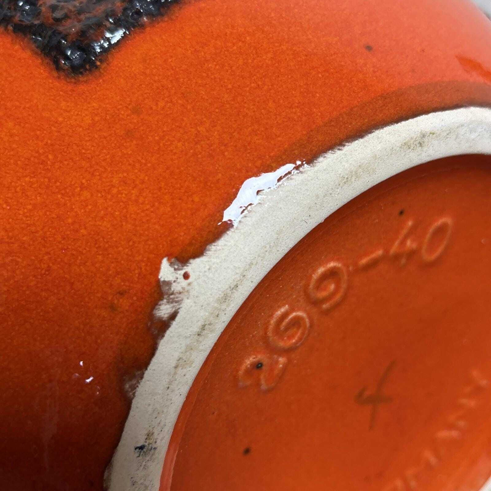 photo for sale West German Fat Lava Vase – 40cm Tall   Mcm Retro Orange And Black Vase