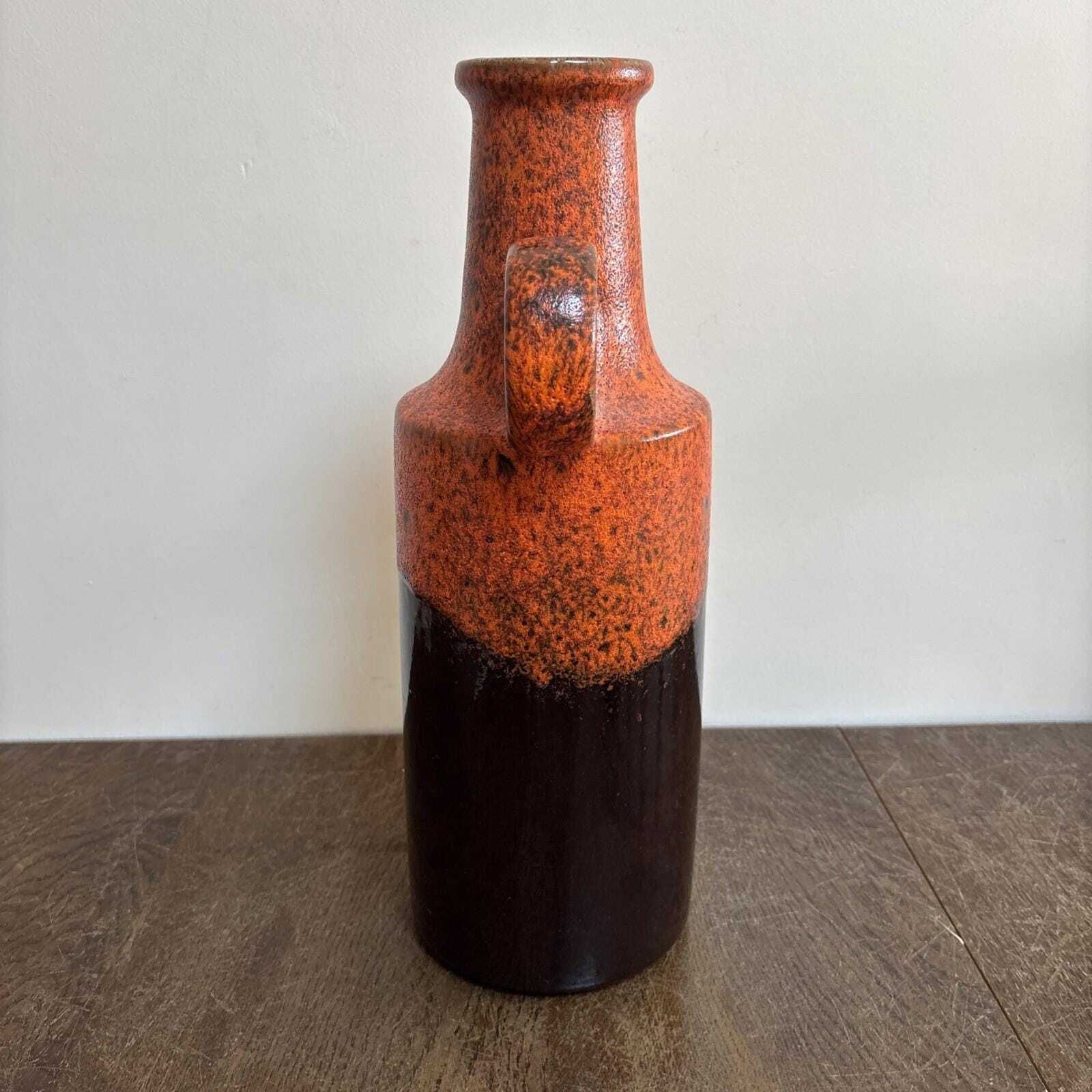 photo for sale West German Fat Lava Vase, 40cm Tall, Red & Brown Glazed Ceramic, 412  40