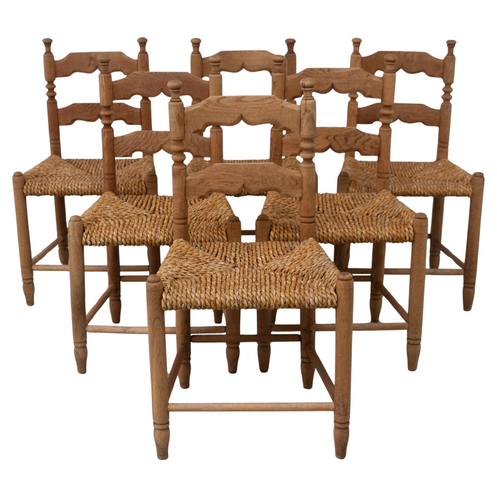 Danish Oak And Seagrass Chairs By Hans Dau, Set Of 6. 1940s.