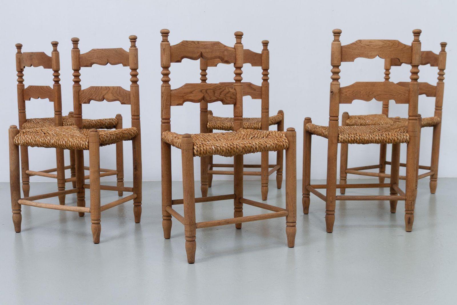 photo vintage Danish Oak And Seagrass Chairs By Hans Dau, Set Of 6. 1940s.