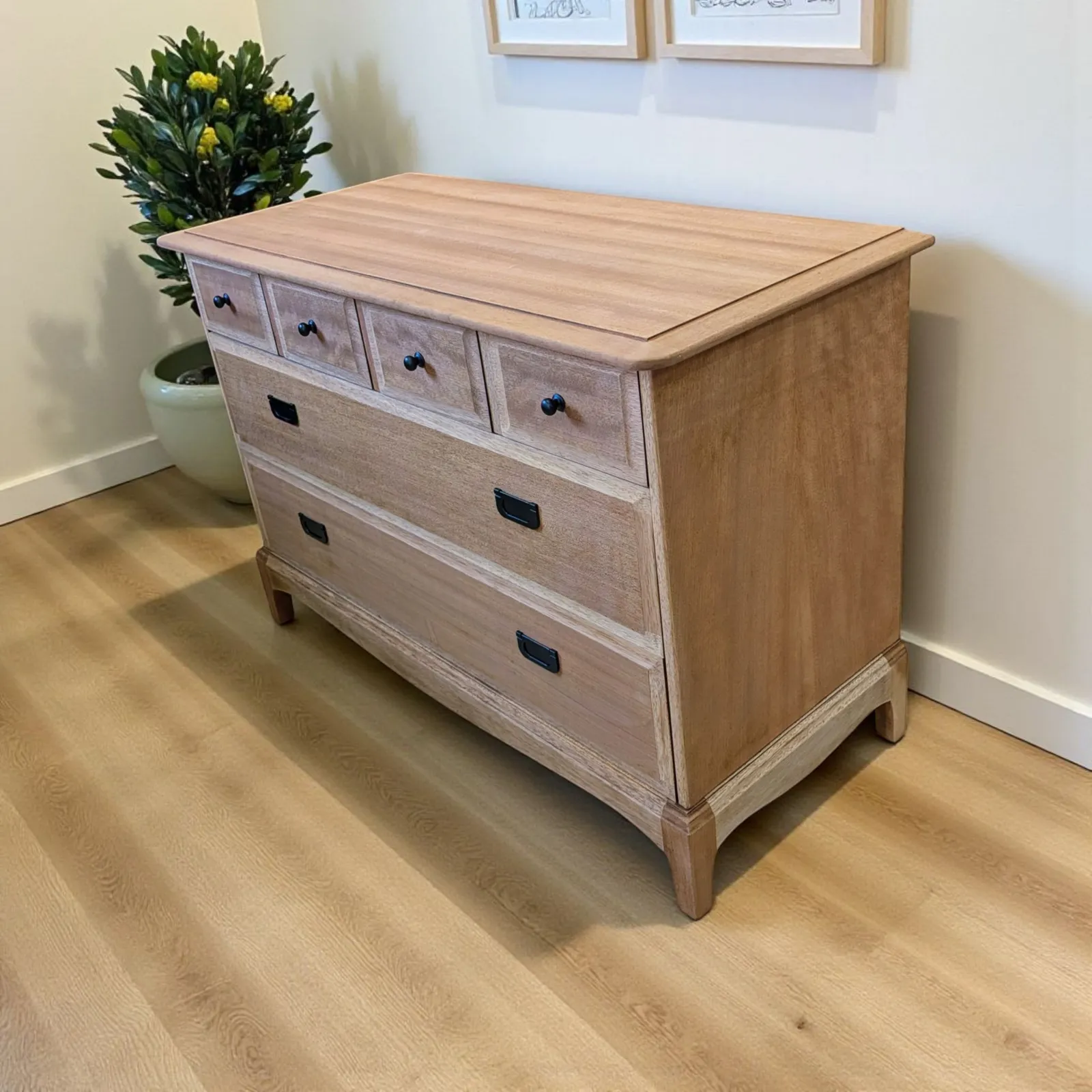 Vintage Stag Minstrel Chest Of Drawers Raw Wood Design photo furniture