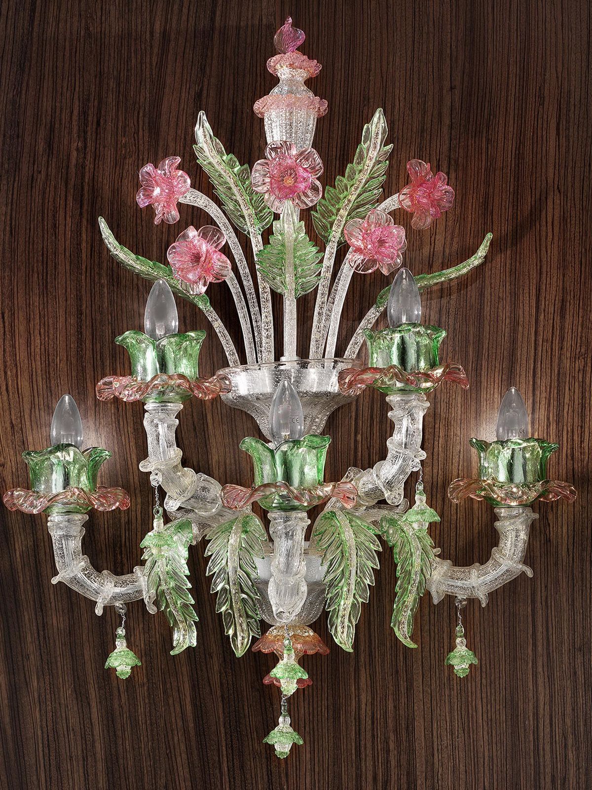 Venetian Floral “Cà Rezzonico” Murano Glass Wall Sconce With Silver Leaf photo furniture