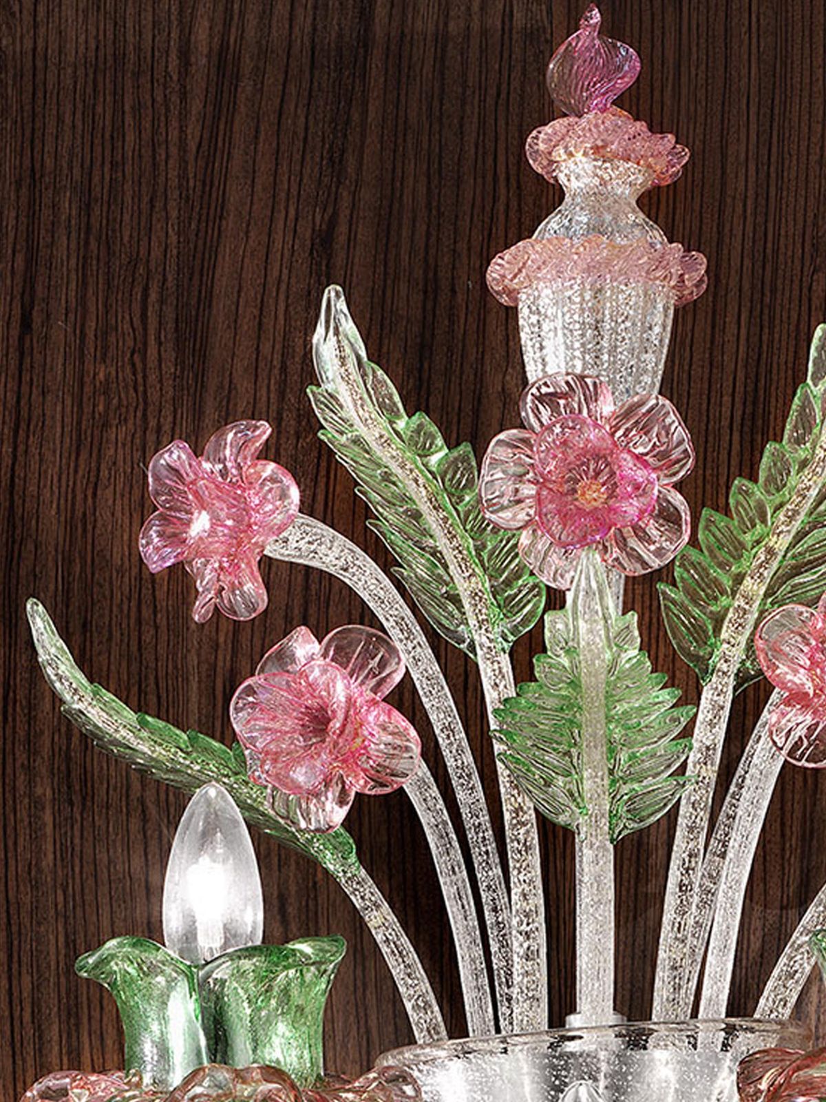 Venetian Floral “Cà Rezzonico” Murano Glass Wall Sconce With Silver Leaf photo vinterior