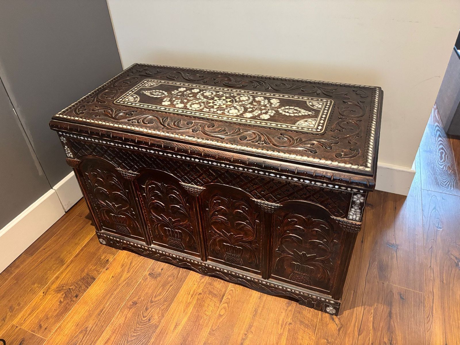 Turkish Artisan Chest: Mother Of Pearl & Walnut Masterpiece photo furniture