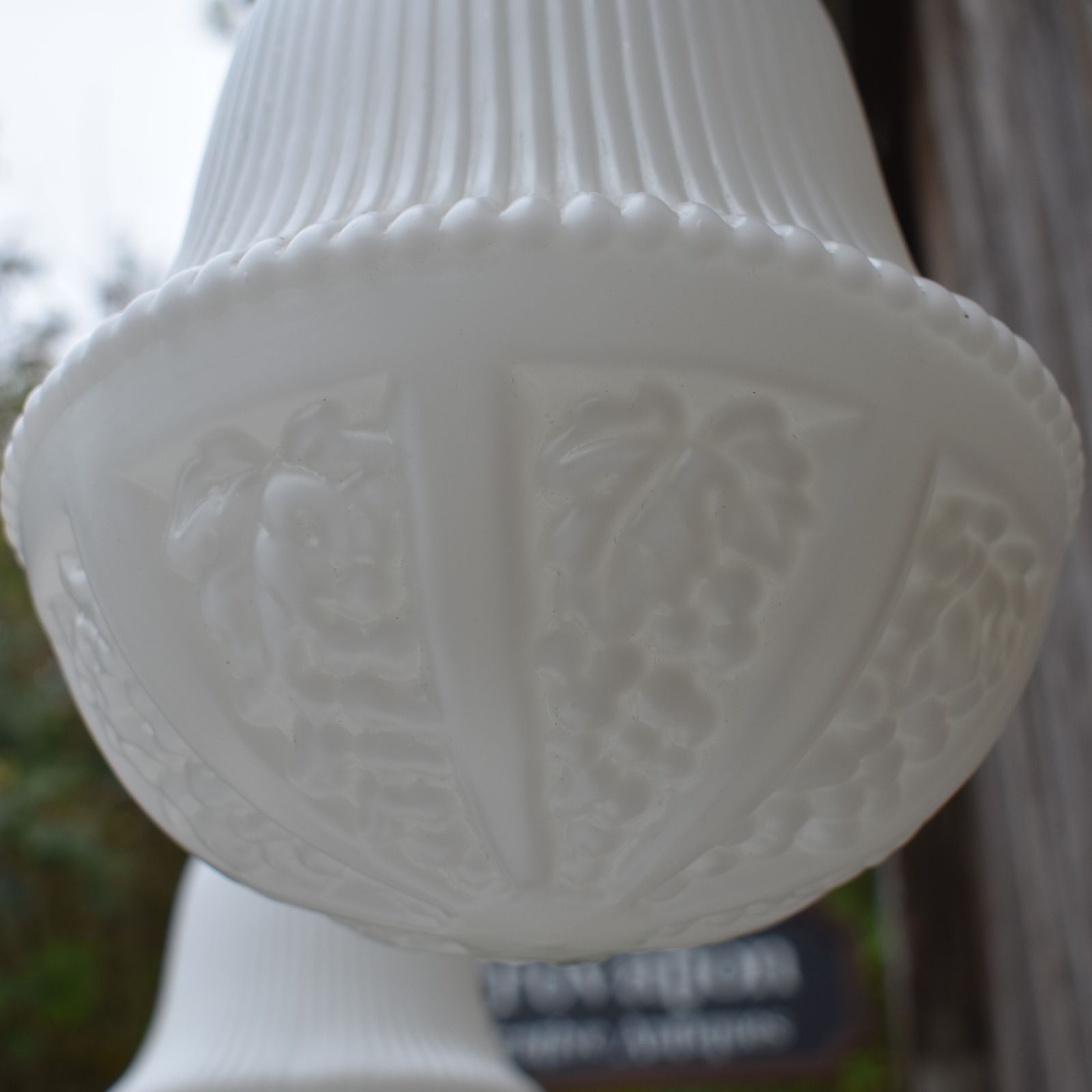 585.0 Antique Early 20th Century Grape Embossed Opaline Glass Chapel Church Light Pair photo