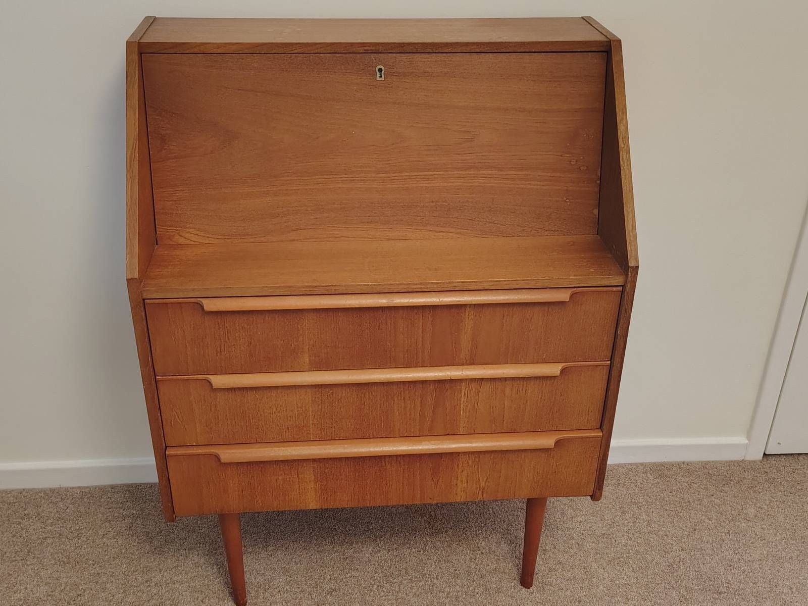 Mid Century Danish Teak Secretary Bureau Desk photo for sale