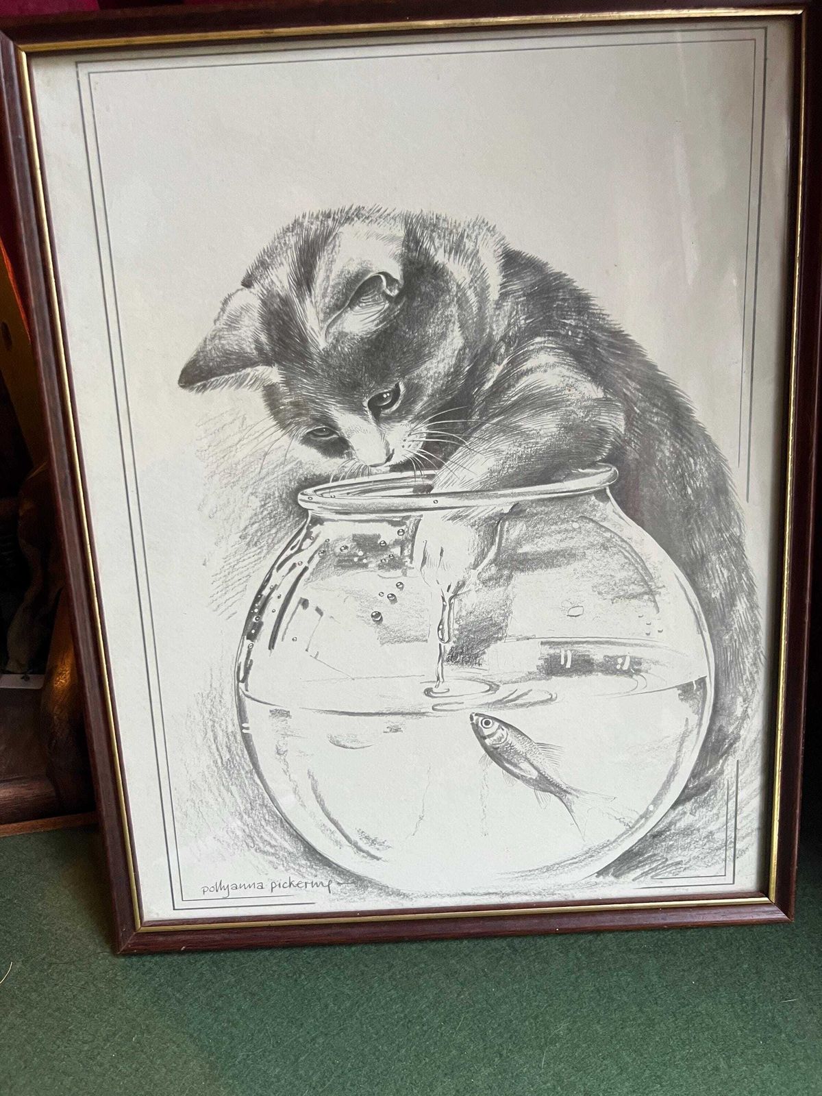 Framed Print "Kitten At The Goldfish Bowl" Signed Pollyanna Pickering. Gift For Cat Lover. Gallery Wall Decor.