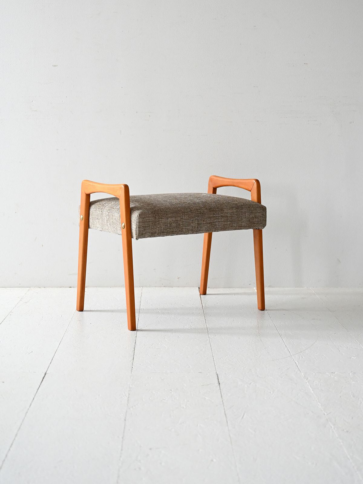 Vintage Scandinavian Oak Footstool With Grey Upholstery photo for sale