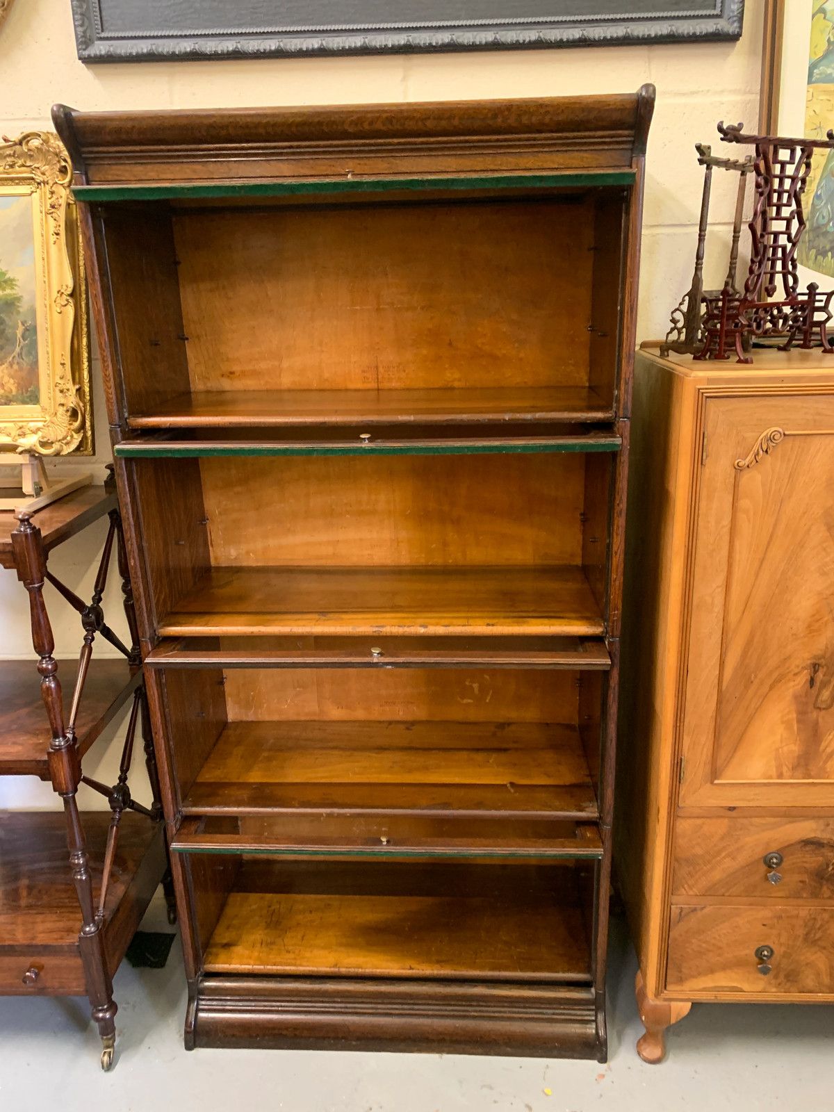 Antique Gunn, Four Stack Waterfall Oak Sectional Barristers Bookcases photo for sale
