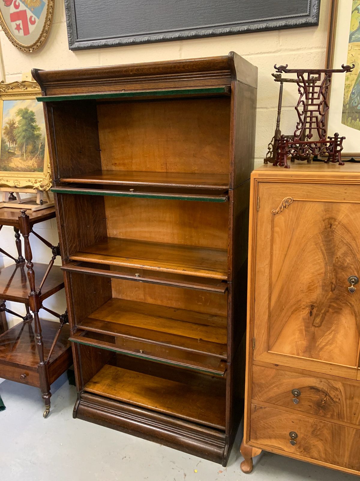 Antique Gunn, Four Stack Waterfall Oak Sectional Barristers Bookcases photo Furniture
