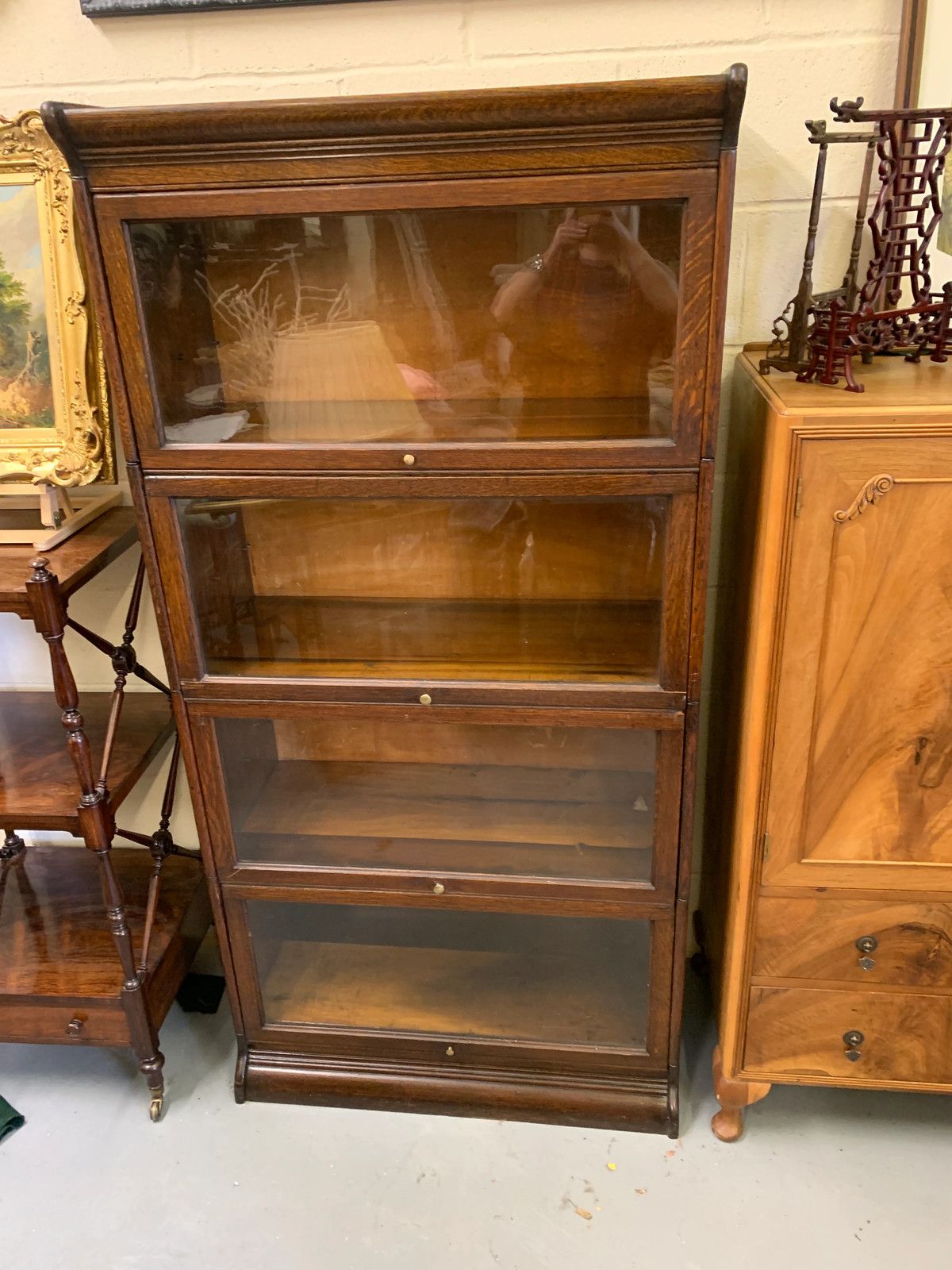 photo vinterior Antique Gunn, Four Stack Waterfall Oak Sectional Barristers Bookcases