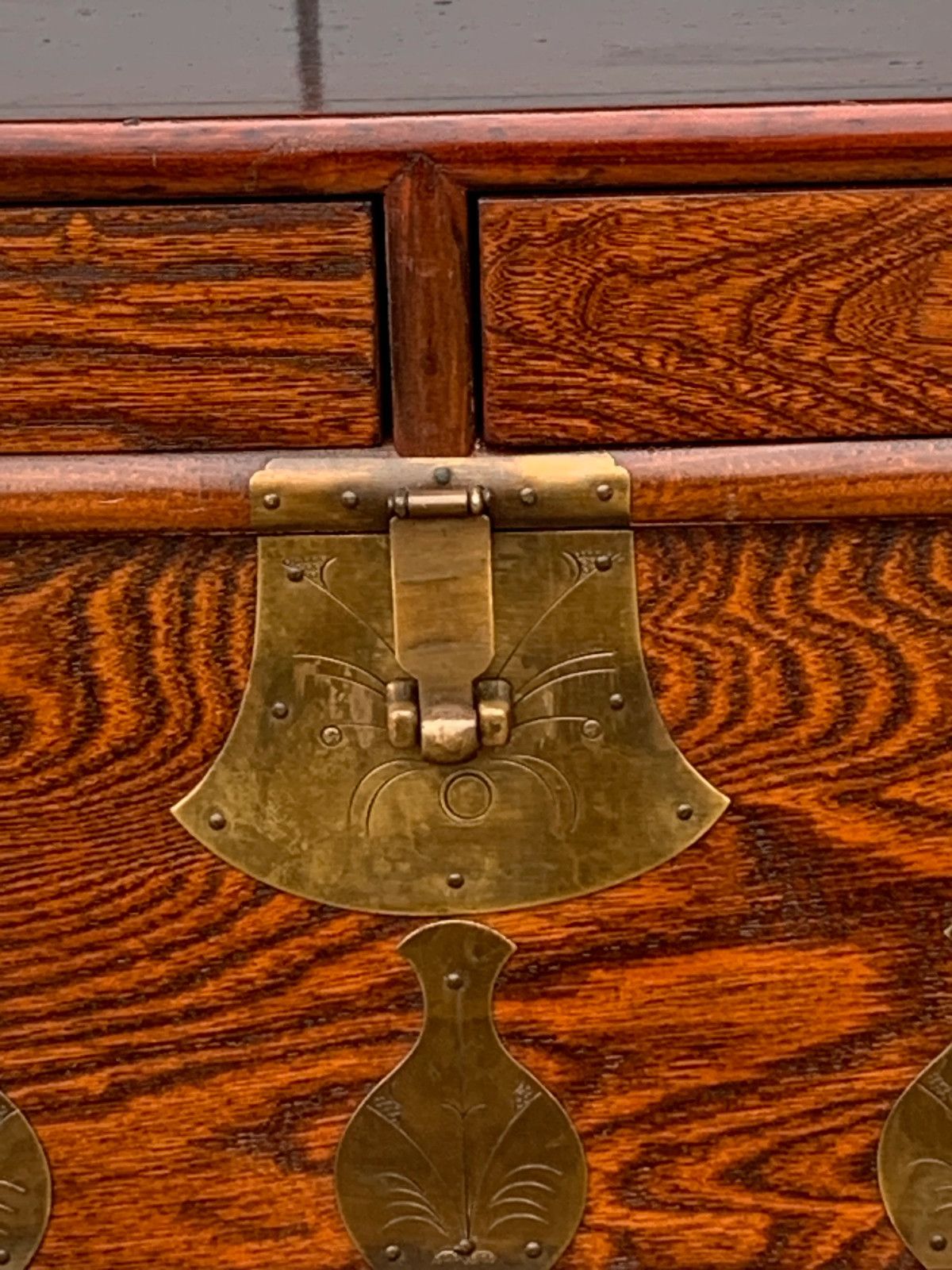 Antique Korean Bandaji / Tansu Chest With Working Fish Lock And Hanji photo for sale