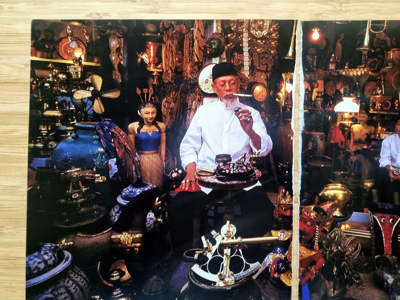 Garuda Indonesia Antique Market Ad, Jakarta Jalan Surabaya Flea Market, Double Page Airline Advertisement, 1980s Travel Ephemera, 16 × 11 In photo for sale