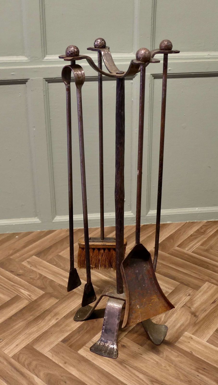 French Gothic Iron Manor House Fire Tool Companion Set photo Home Fixtures