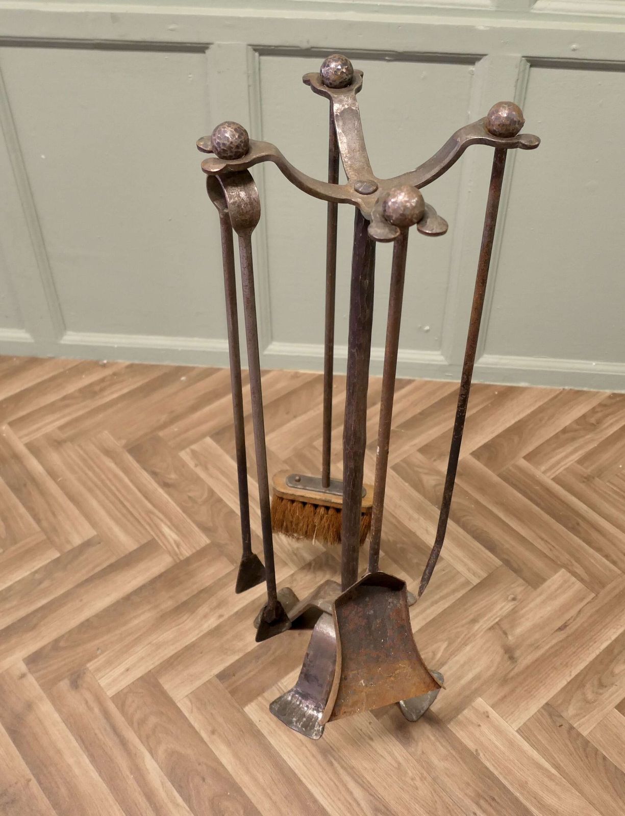 French Gothic Iron Manor House Fire Tool Companion Set photo 720.0