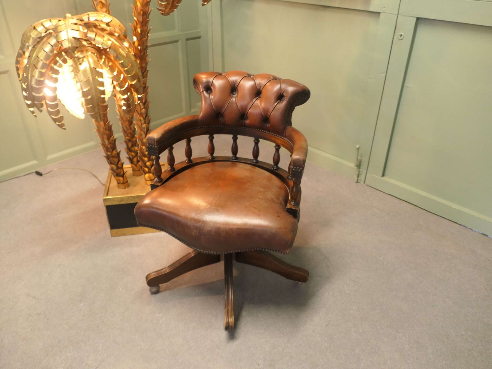 A Leather Hide Swivelling Desk Chair Or Captains Chair photo vinterior