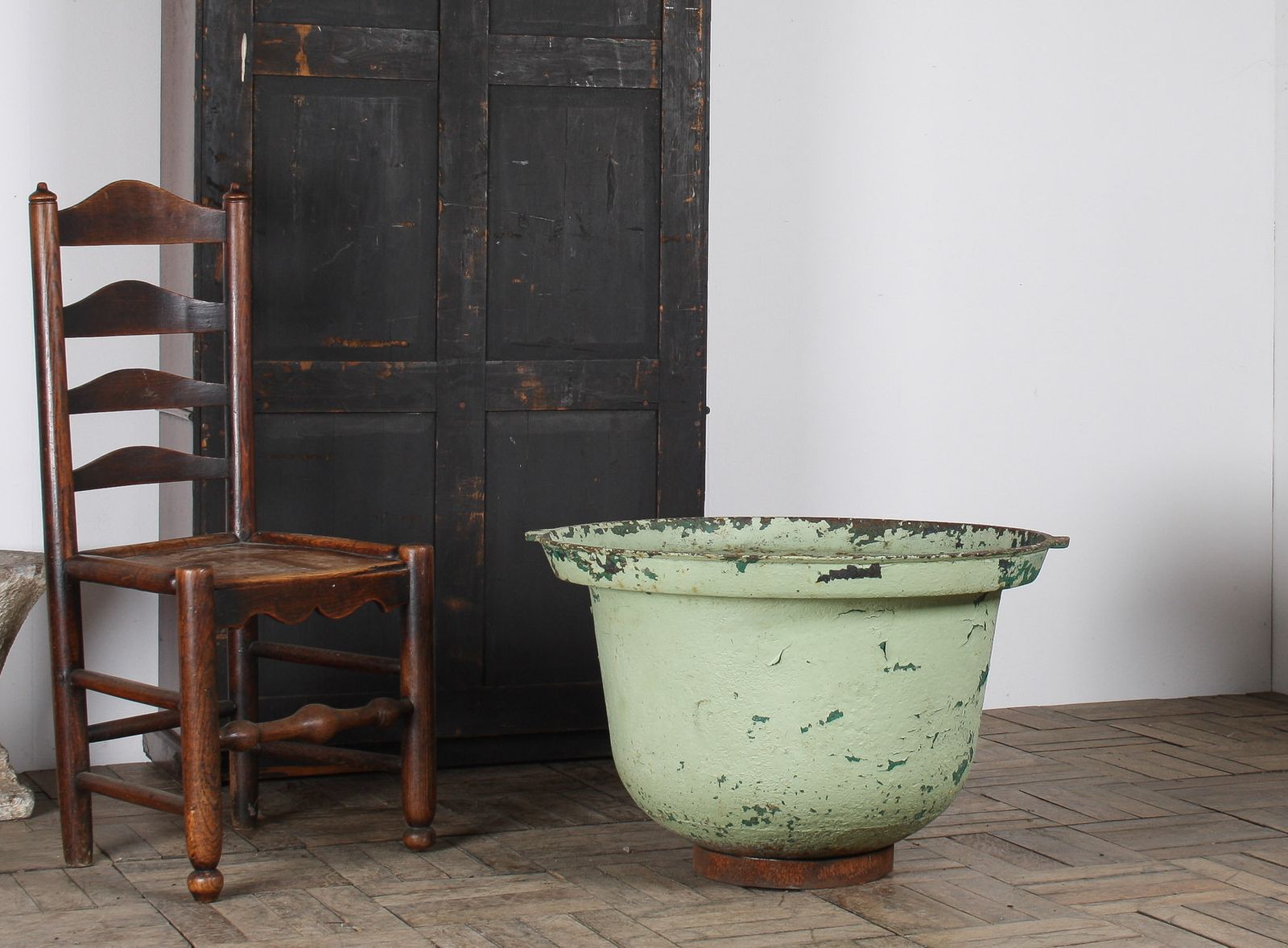 Large Copper Green Painted Cast Iron Cauldron Garden Planter Pot photo Garden Decor