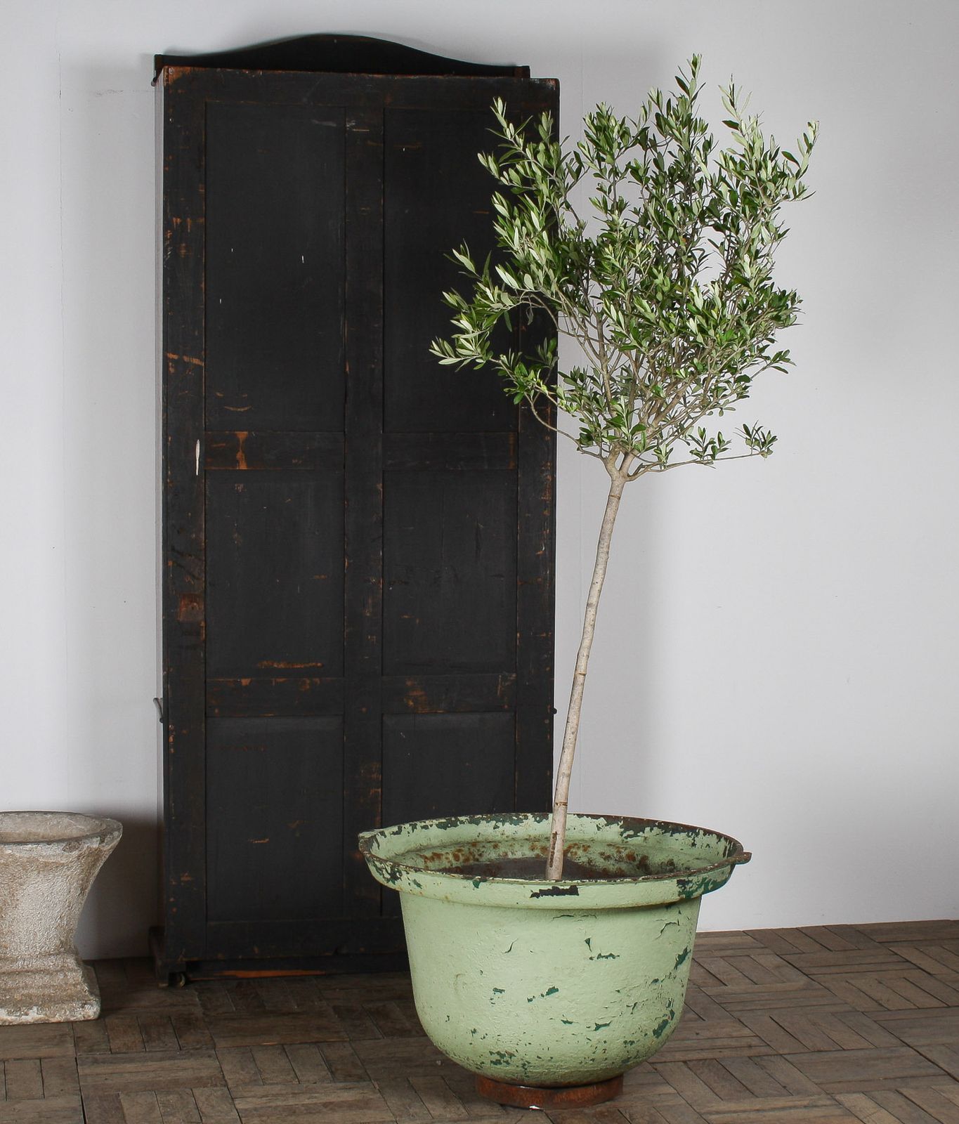 photo for sale Large Copper Green Painted Cast Iron Cauldron Garden Planter Pot