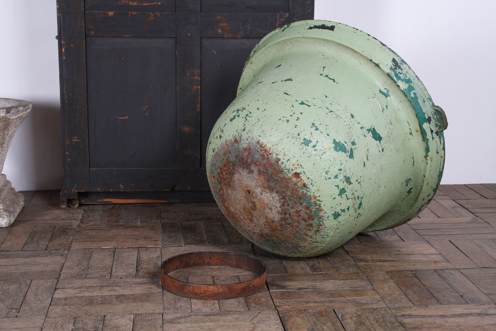 photo buy Large Copper Green Painted Cast Iron Cauldron Garden Planter Pot