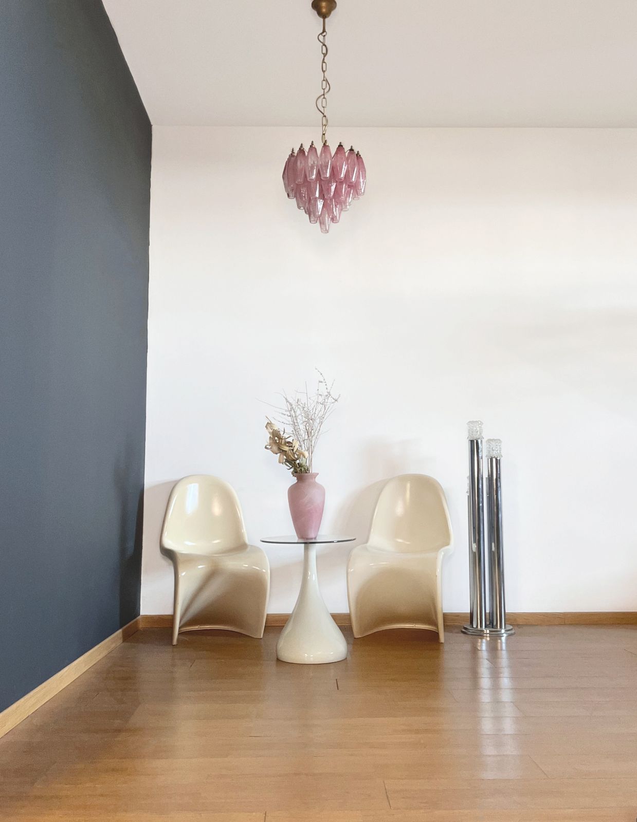 Elegant Murano Alabaster Pink Poliedri Chandelier   Carlo Scarpa Design photo furniture