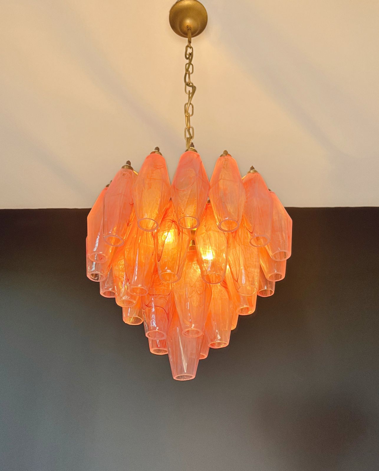 Elegant Murano Alabaster Pink Poliedri Chandelier   Carlo Scarpa Design photo buy