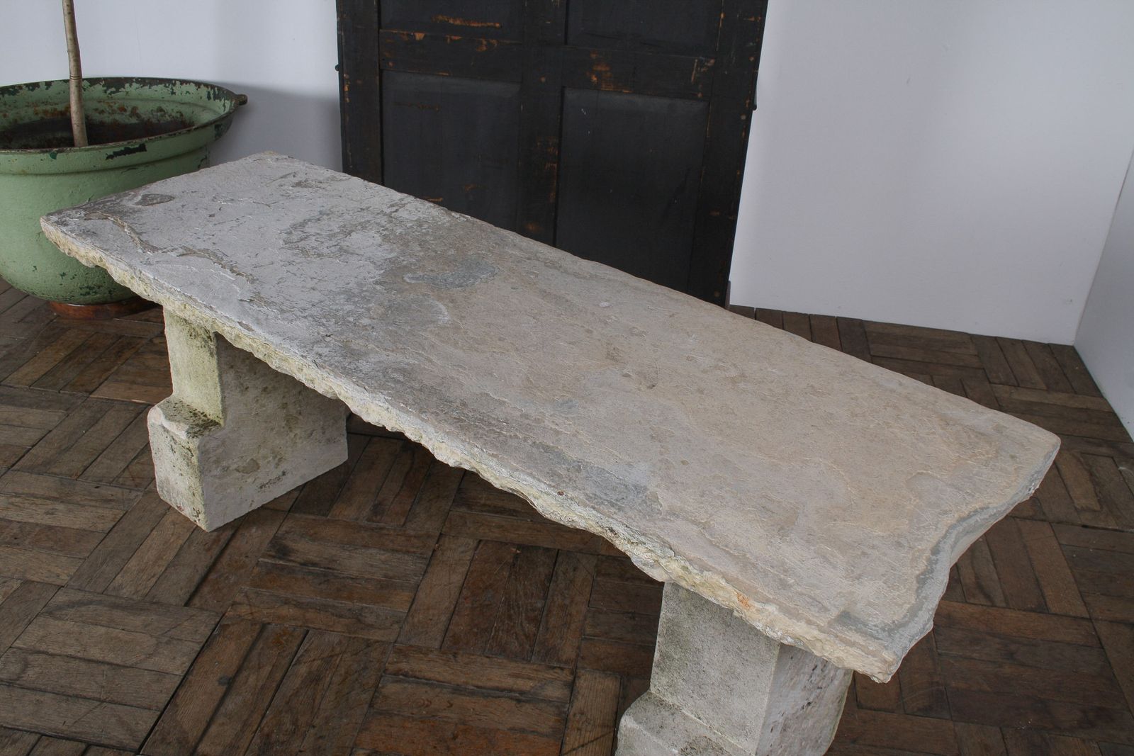 Reclaimed Carved Stone And Portland Limestone Garden Bench Seat photo vintage