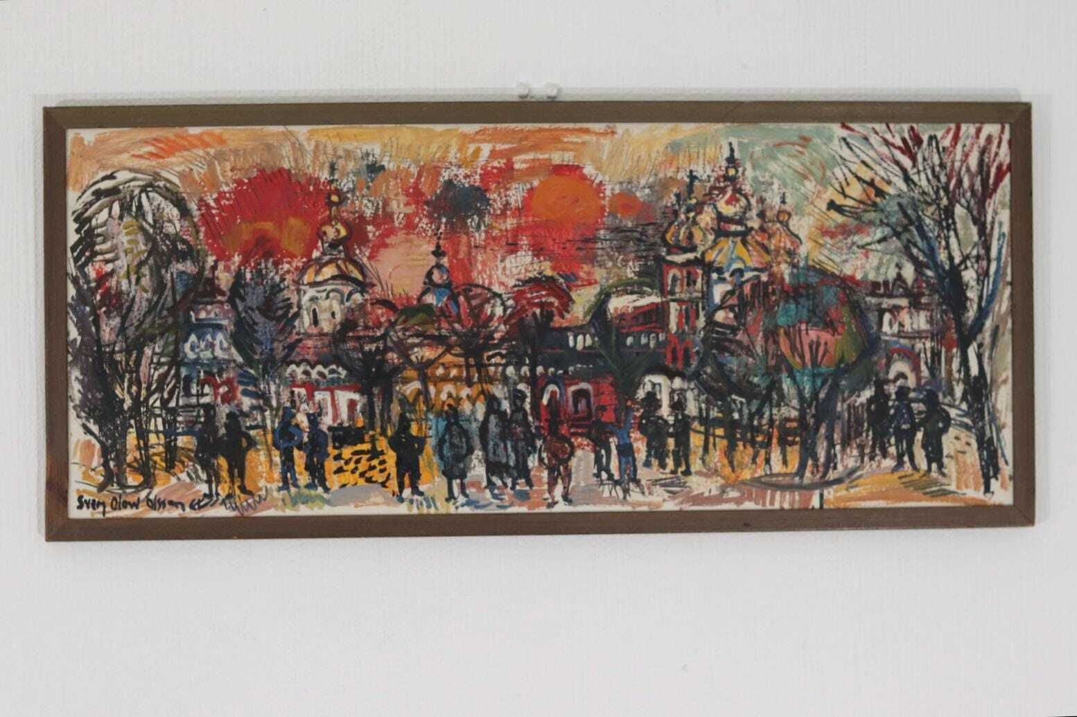 Original Swedish Oil On Panel – “Från Leningrad” By Sven Olsson – Vintage & Framed  67 × 29 Cm (26.4" × 11.4") photo vintage