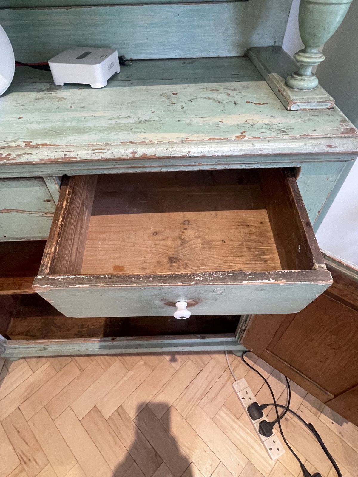 photo furniture Antique Painted Green 'Shabby' Kitchen Cabinet (Armoire)