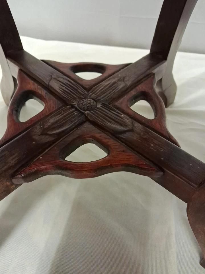 Antique Chinese Hardwood Jardiniere Lamp Table Marble Top With Bird Carvings photo Furniture
