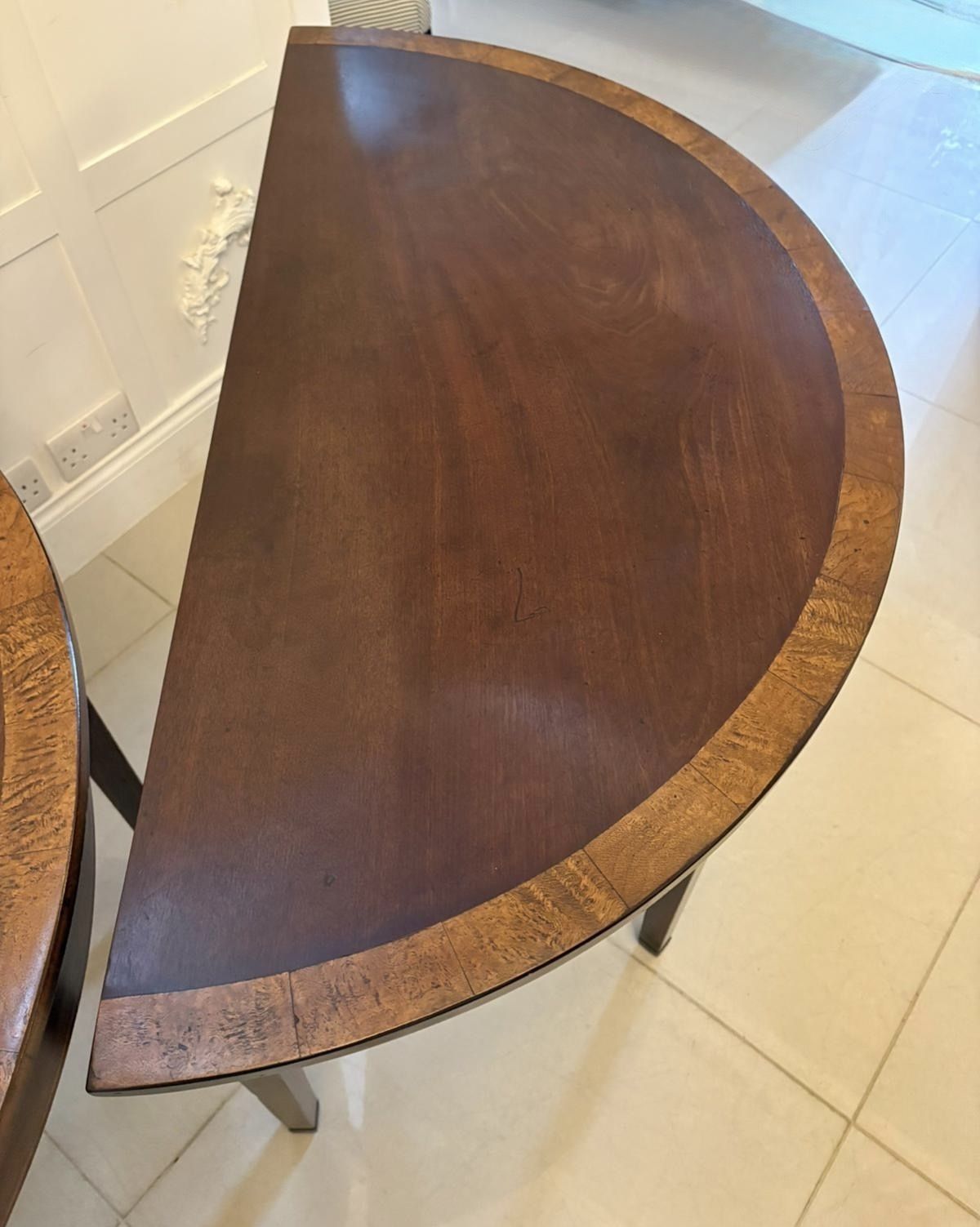 2995.0 Large Pair Of Antique Quality Figured Mahogany Demi Lune Side Tables photo