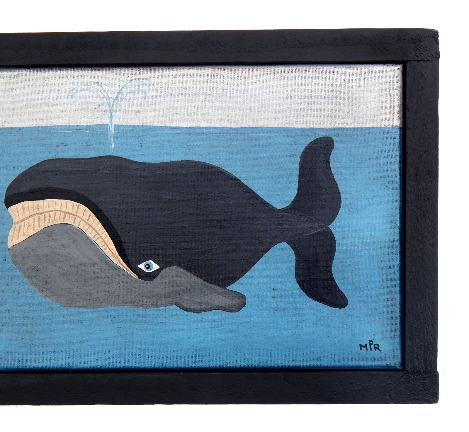 Original Folk Art Painting Naive Whale On Canvas Framed   Nautical   By Matt Rix photo for sale