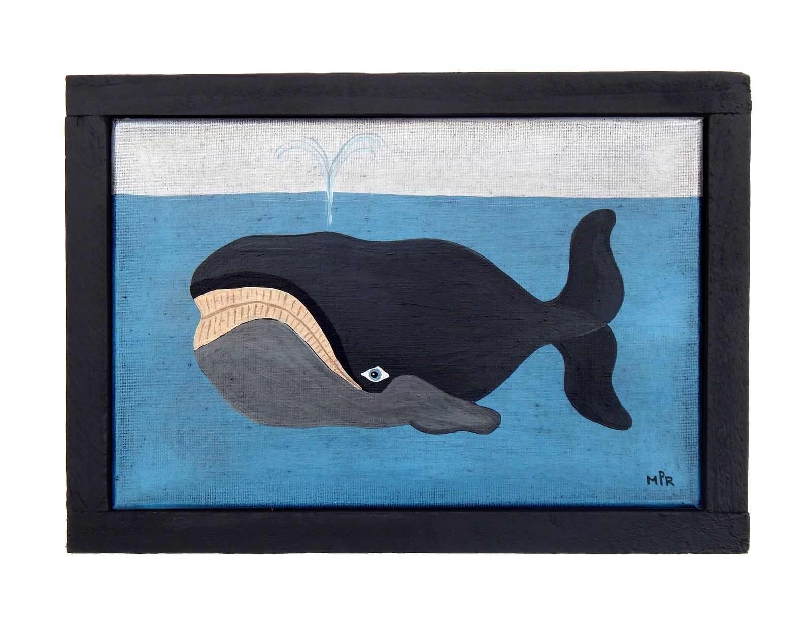 Original Folk Art Painting Naive Whale On Canvas Framed   Nautical   By Matt Rix photo vinterior