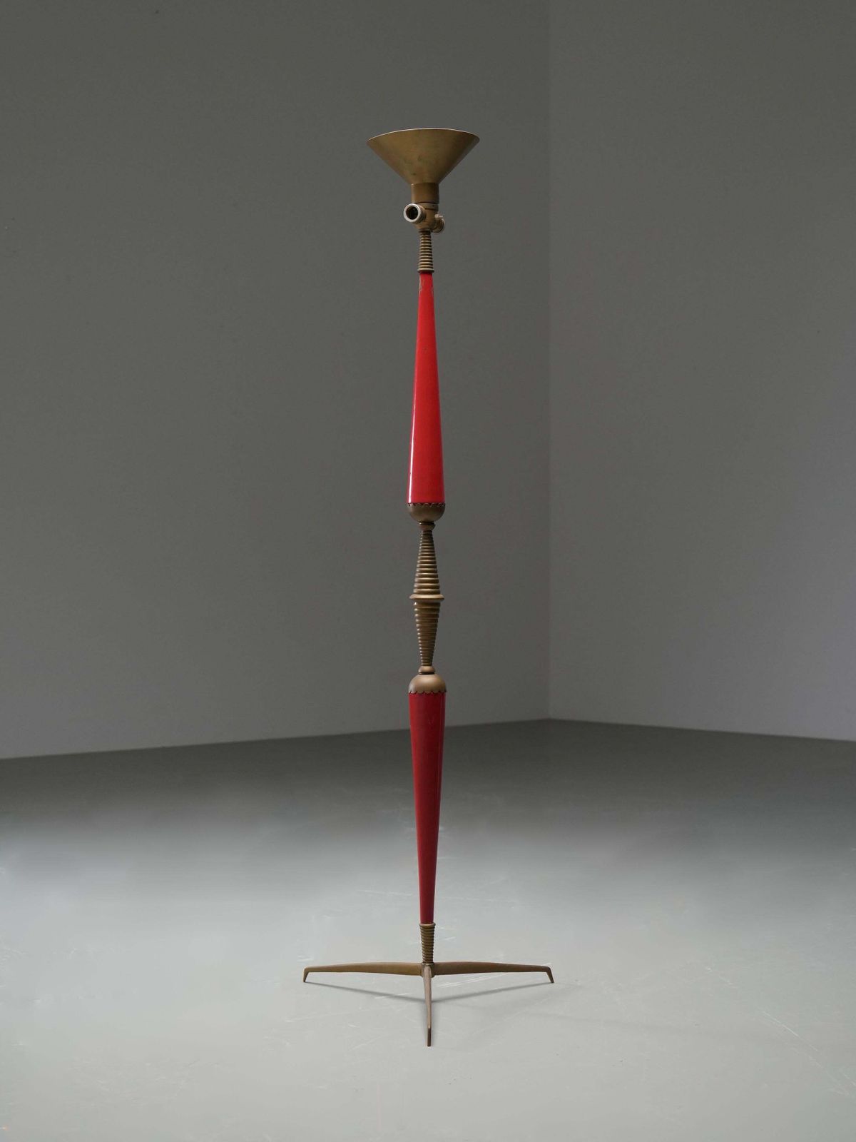 Italian 1950s Floor Lamp With Brass Accents And Original Red Lacquer photo furniture