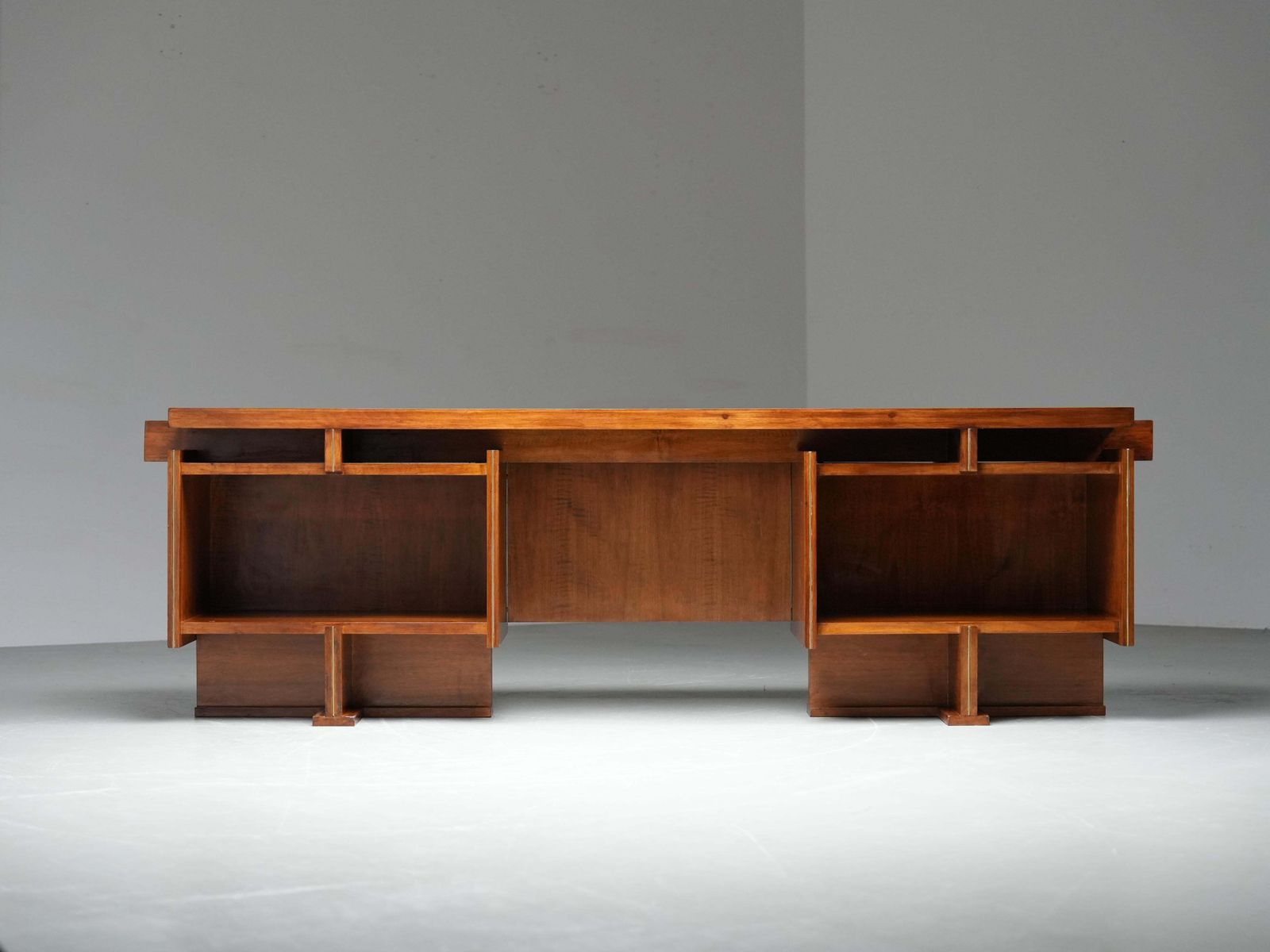 Italian Modernist Walnut And Brass Writing Desk, 1950s photo furniture