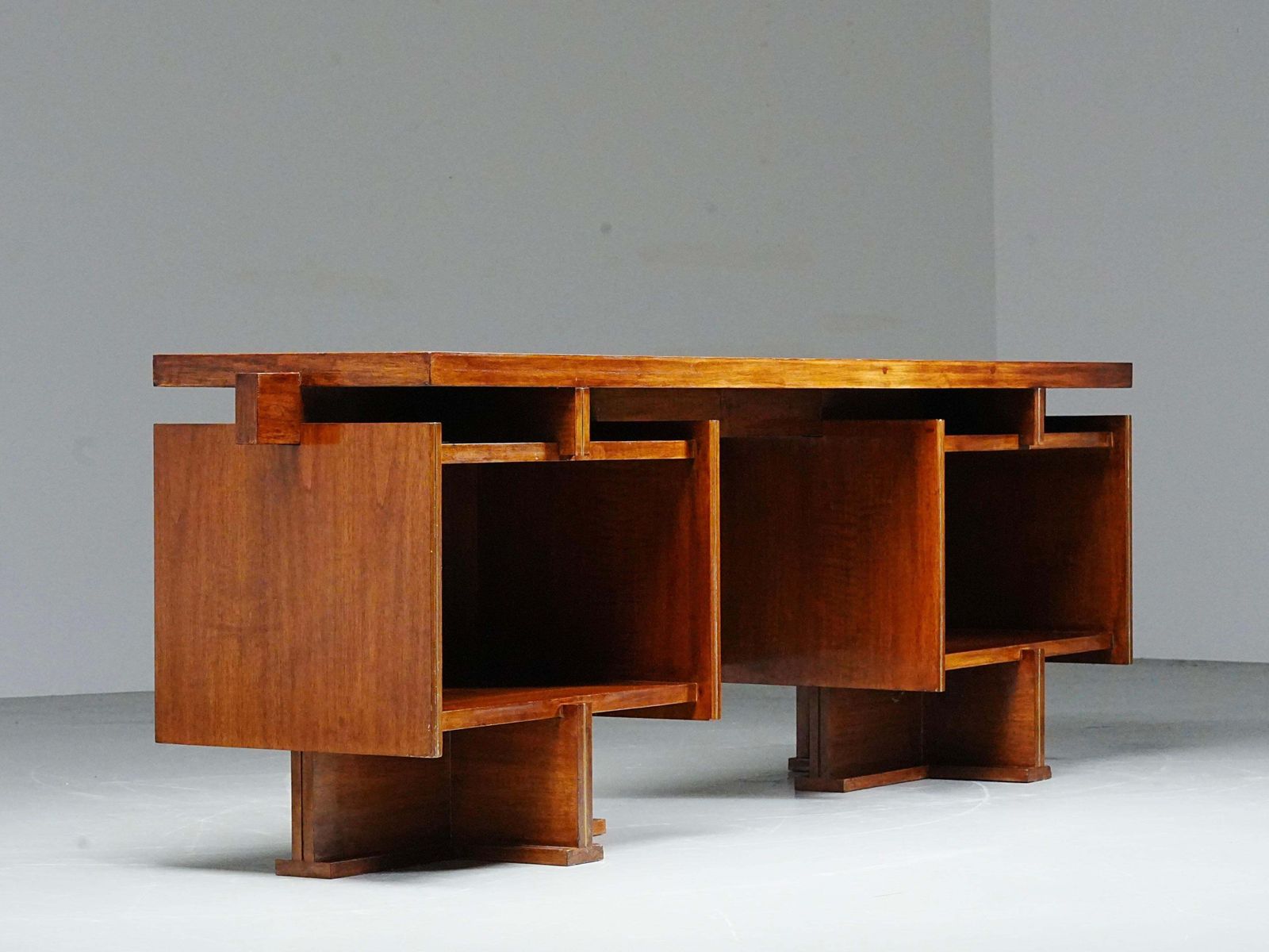 Italian Modernist Walnut And Brass Writing Desk, 1950s photo for sale