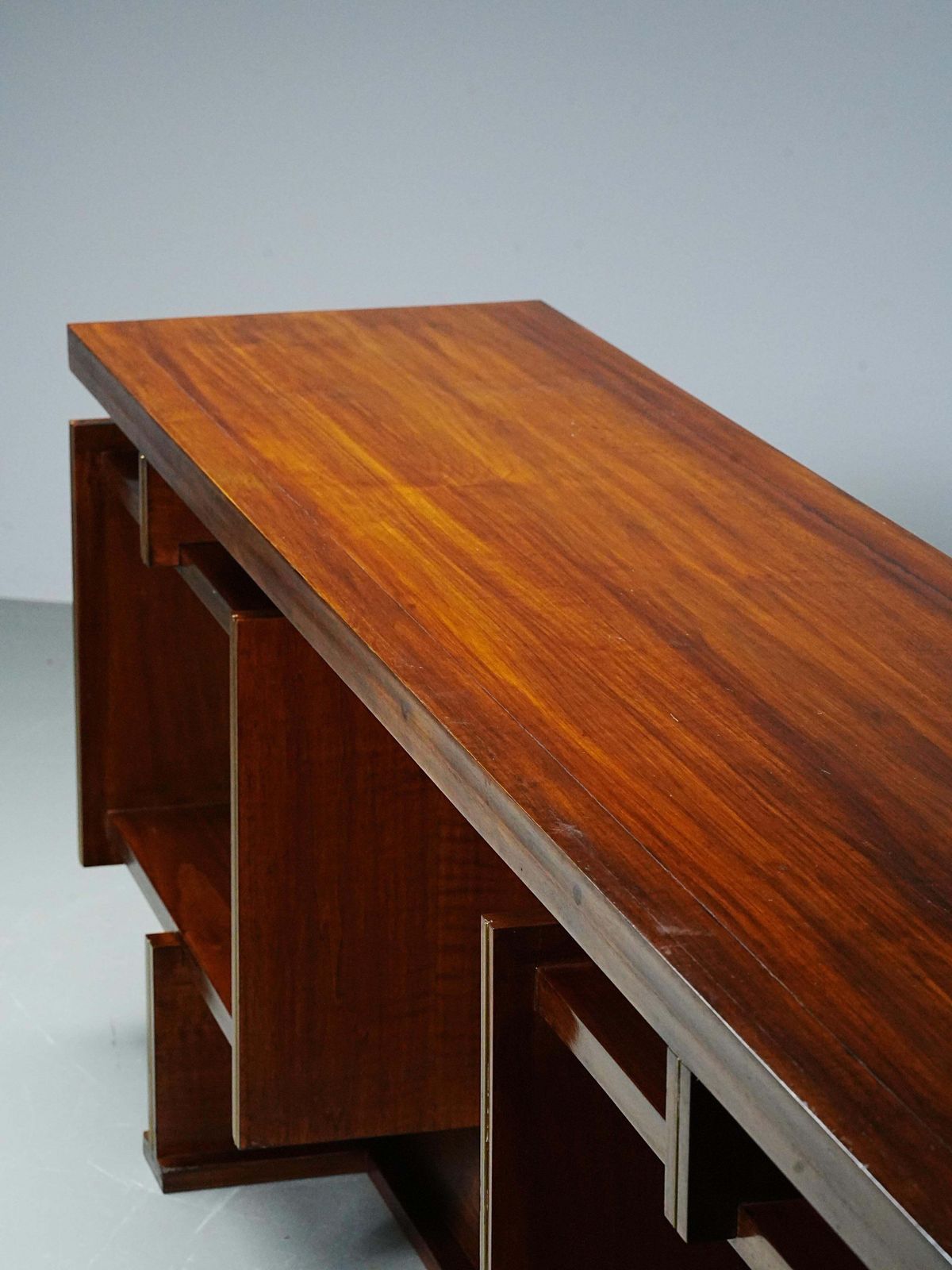 Italian Modernist Walnut And Brass Writing Desk, 1950s photo 10131.0