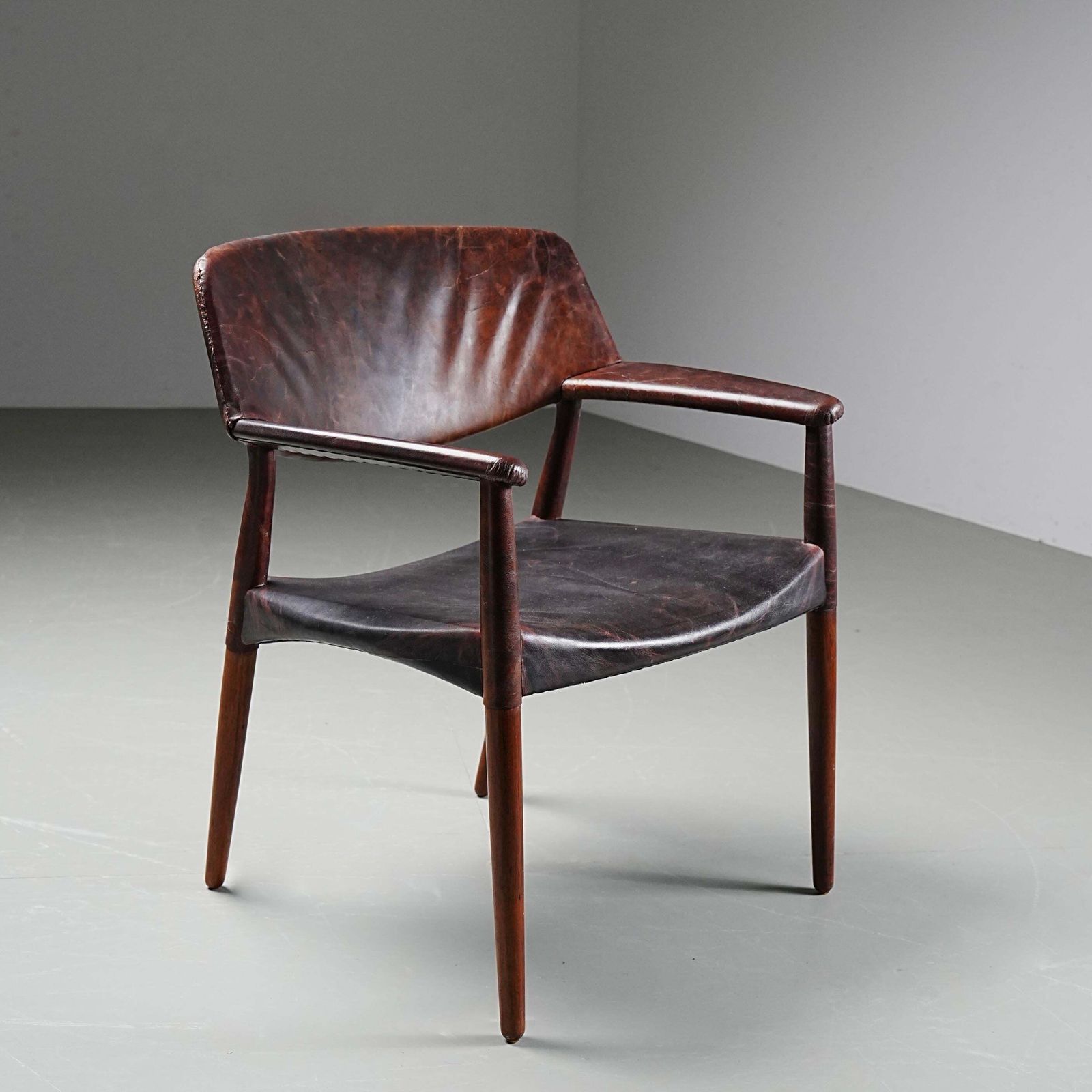 Armchair In Leather And Teak By Larsen And Bender For Willy Beck, Denmark, 1950 photo buy