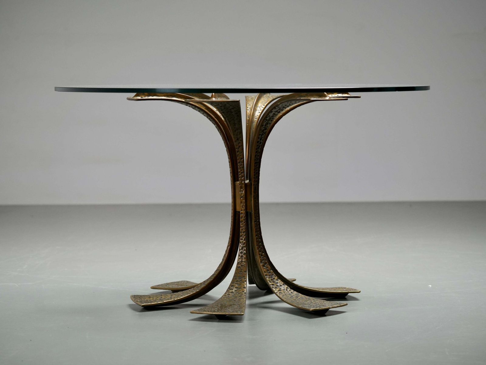 Luciano Frigerio Dining Table In Hammered Brass And Glass, Italy, 1960's photo for sale