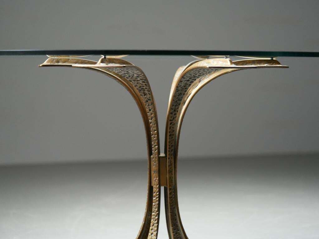 Luciano Frigerio Dining Table In Hammered Brass And Glass, Italy, 1960's photo Furniture