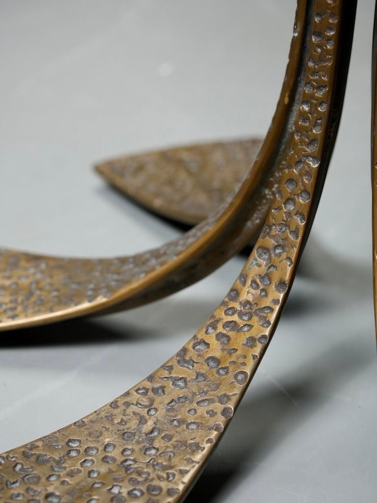 photo for sale Luciano Frigerio Dining Table In Hammered Brass And Glass, Italy, 1960's