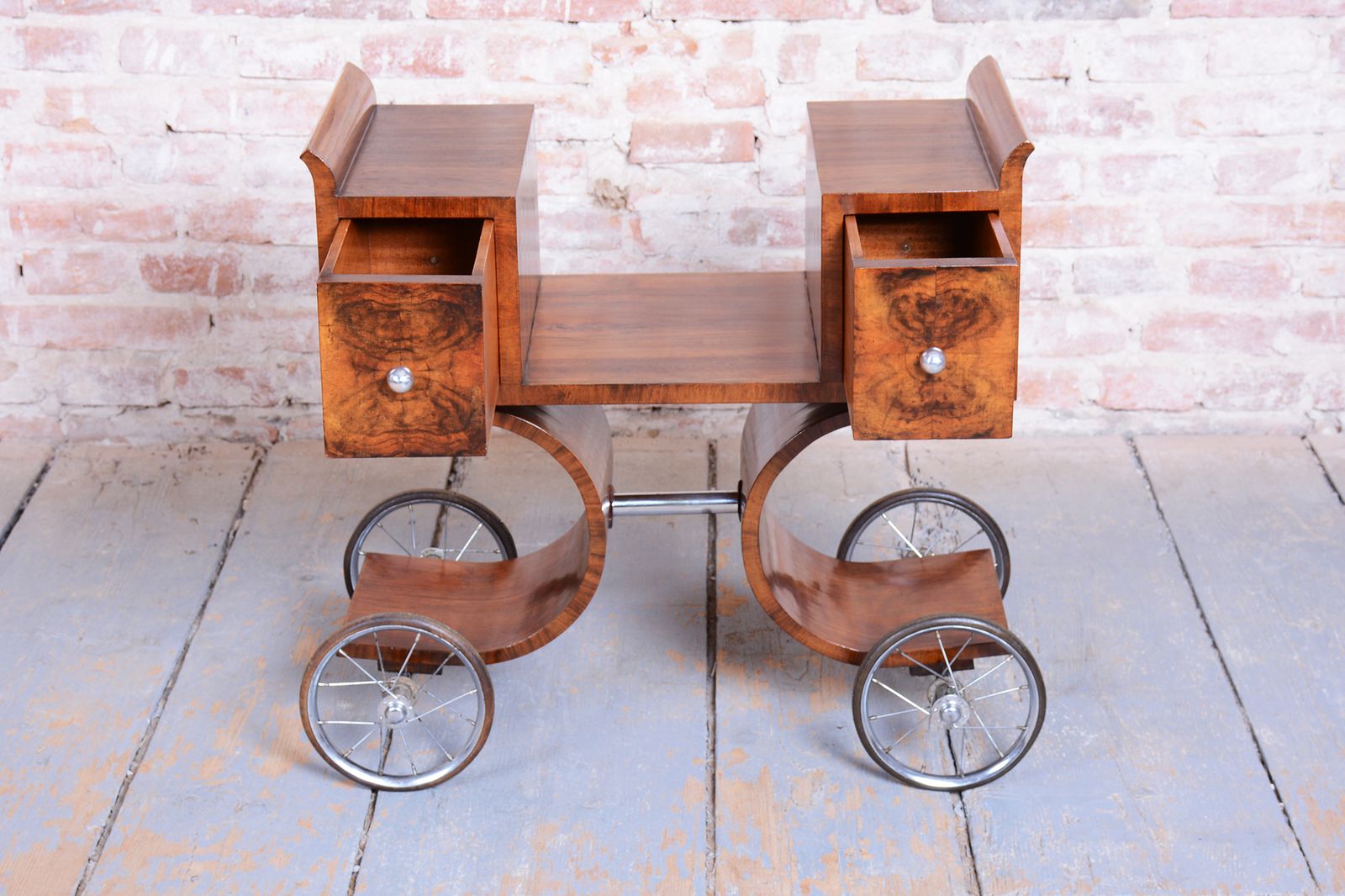 Restored Art Deco Serving Trolley, Walnut, Revived Polish, France, 1920s photo Furniture