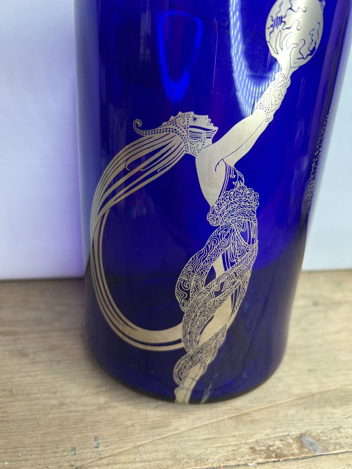Vintage Erte Fireflies Cobalt Blue Vase Jar Approx 10" Height 1988 Franklin Mint photo furniture
