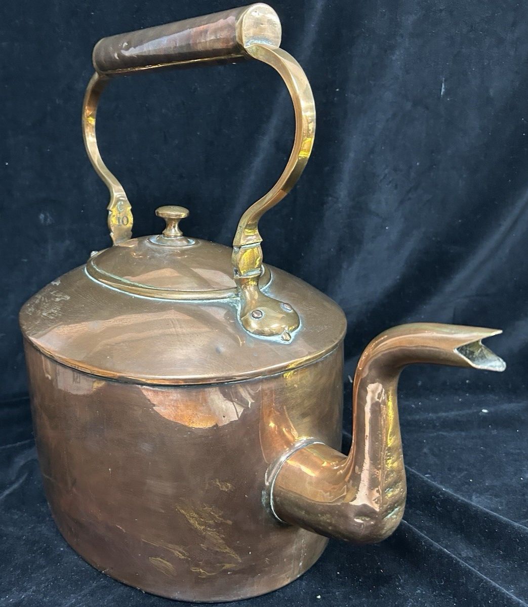 Large Antique Regency  Copper Kettle With Brass Inserts 17” 3kg photo Home Decor