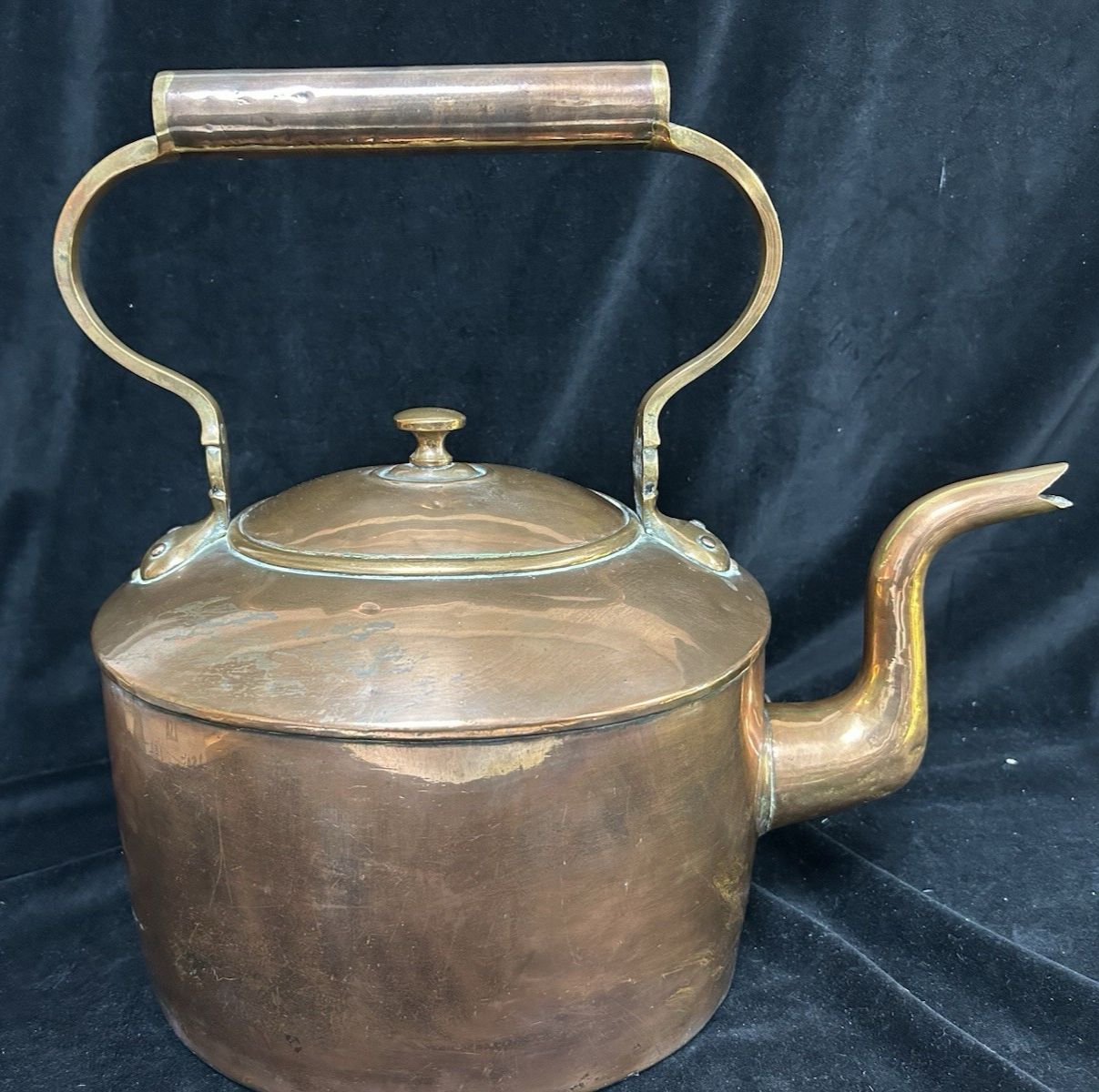 Large Antique Regency  Copper Kettle With Brass Inserts 17” 3kg photo 199.0