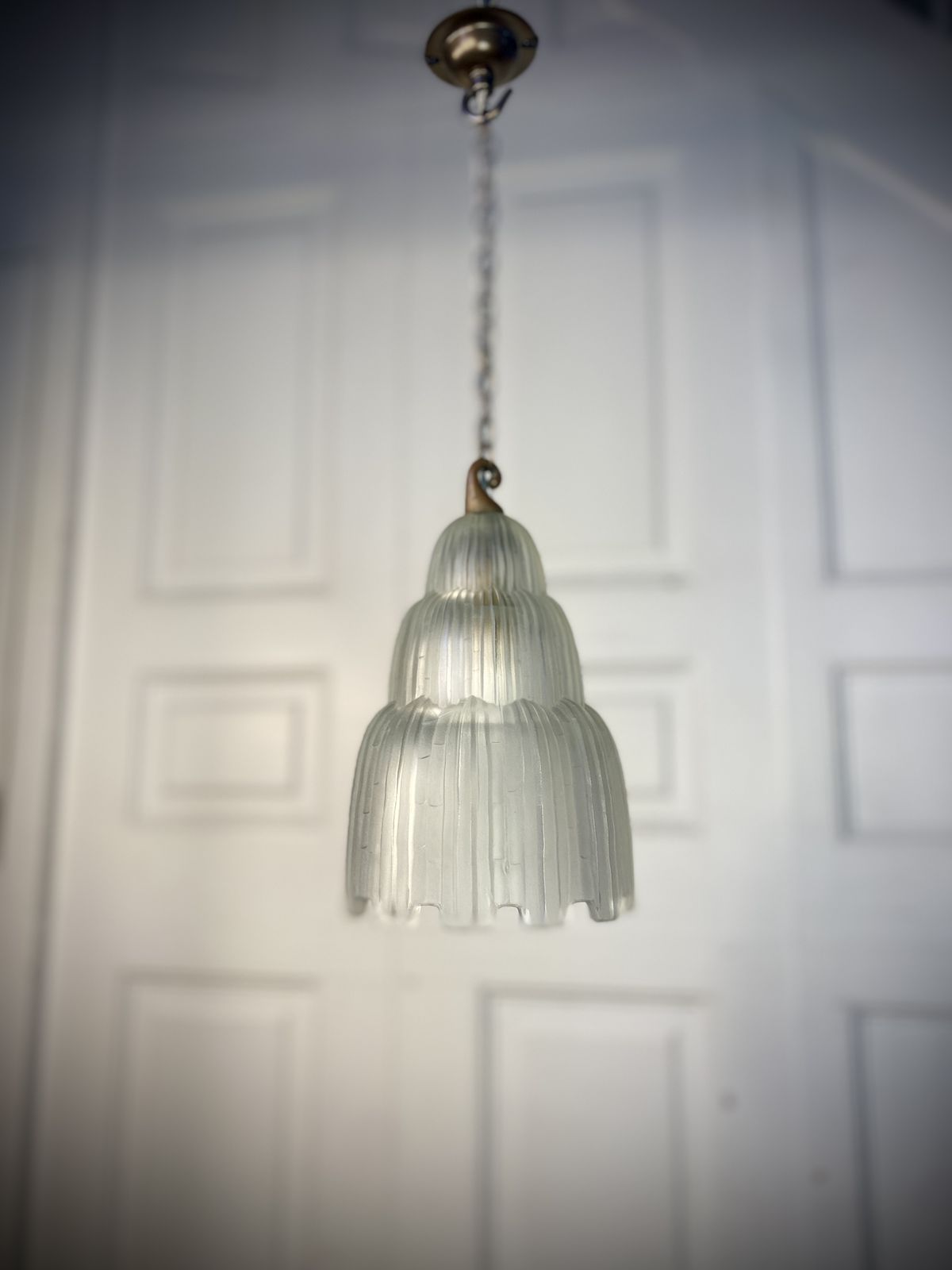450.0 French Art Deco 'Waterfall' Glass Pendant Light By Sabino. photo